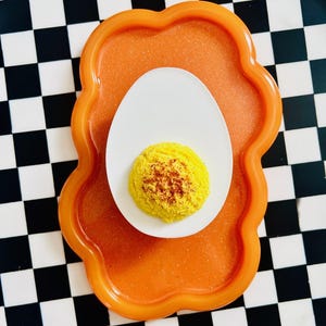 Jumbo Deviled Egg Wavy Wall Art/ Dopamine Decor/ Maximalist Decor/ Fake Food/ Food Decor/ Pop Art/ Wall Sculpture/ Funky Decor/ Unique Gift