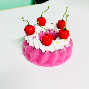 Pink Cake And Cherry Wall Hanging/ Art/Dopamine Decor/Kitschy/Funky/Pop Art/FakeFood/Food Decor/Birthday/Fake Cake/Pink/Resin Art