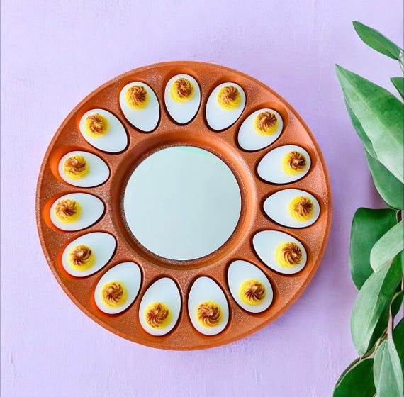 Deviled Egg Mirror Wall Hanging/Funky Mirror/Funny Mirror/Kitchen Decor/Dopamine Decor/Pop Art/Quirky Decor/Kitschy Glitter
