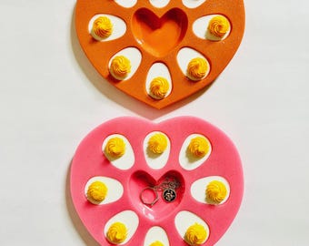 Deviled Egg Heart Jewelry Dish/Dopamine Décor/Fake Food/Valentine's Day Gift/Food Décor/Pop Art/Maximalist Décor/Trinket Dish/ Ring Dish