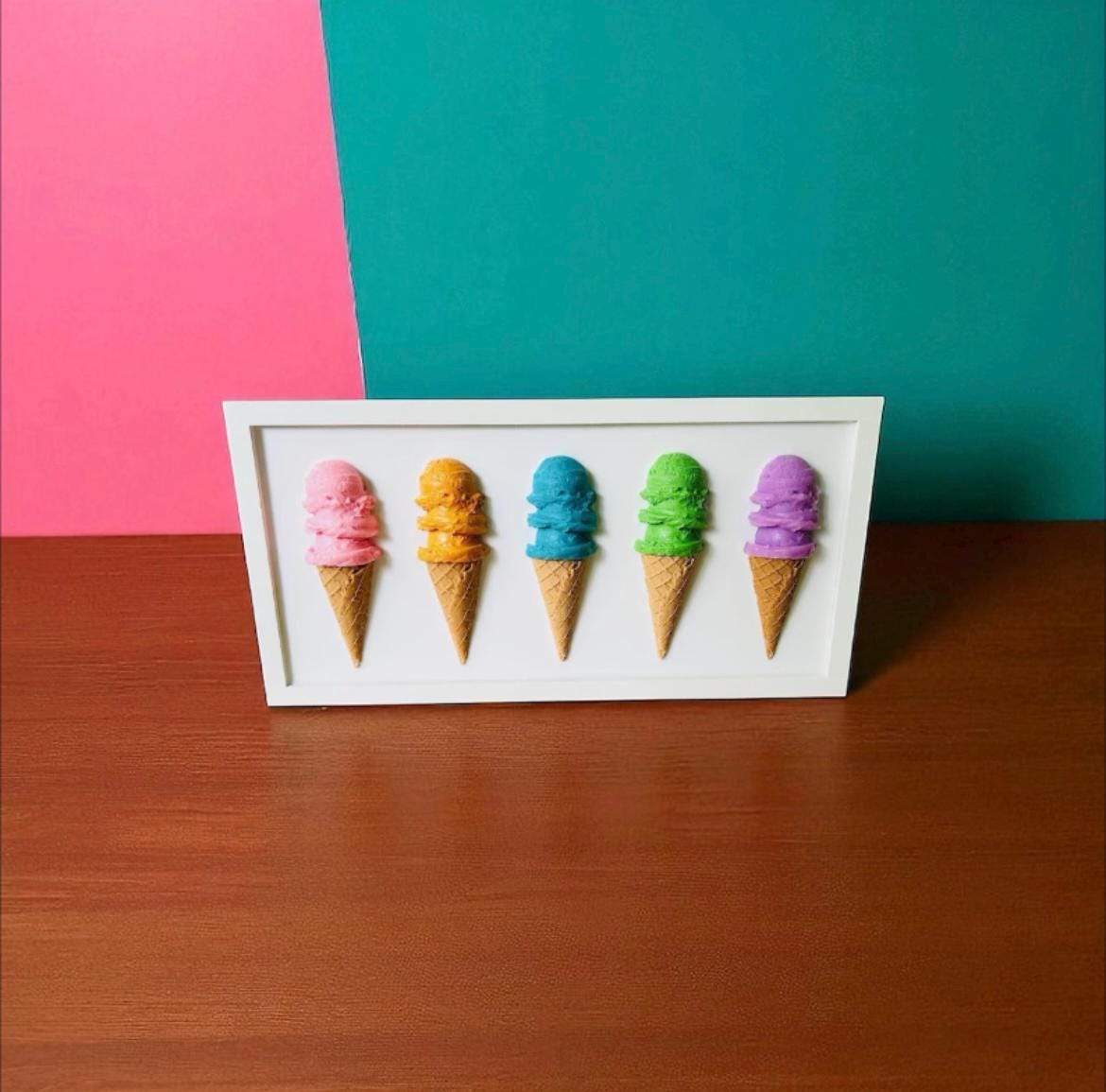 Rainbow Ice Cream Cone Wall Hanging: Dopamine Pop Art Resin