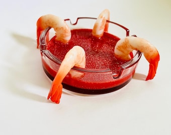 Shrimp Cocktail Ashtray/Funky/Quirky/Dopamine Decor/Pop Art/Kitschy/Kitsch/Funny/Weird/Food Decor/Fake Food