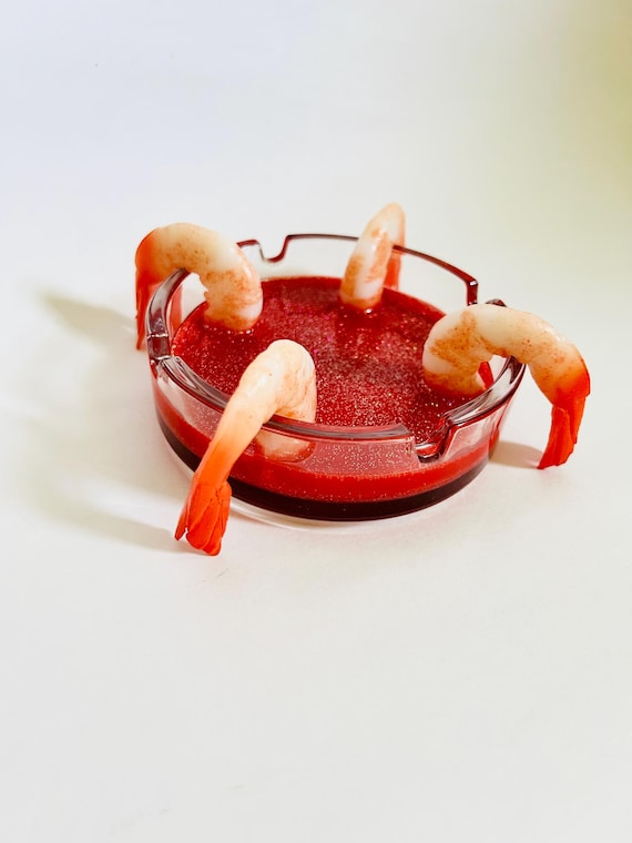 Shrimp Cocktail Ashtray/Funky/Quirky/Dopamine Decor/Pop Art/Kitschy/Kitsch/Funny/Weird/Food Decor/Fake Food