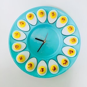 Deviled Egg Clock Wall Hanging Art Kitchen Décor Unique Kitschy Gift Idea Nostalgic Eclectic Décor Maximalist Style Dopamine Resin Décor