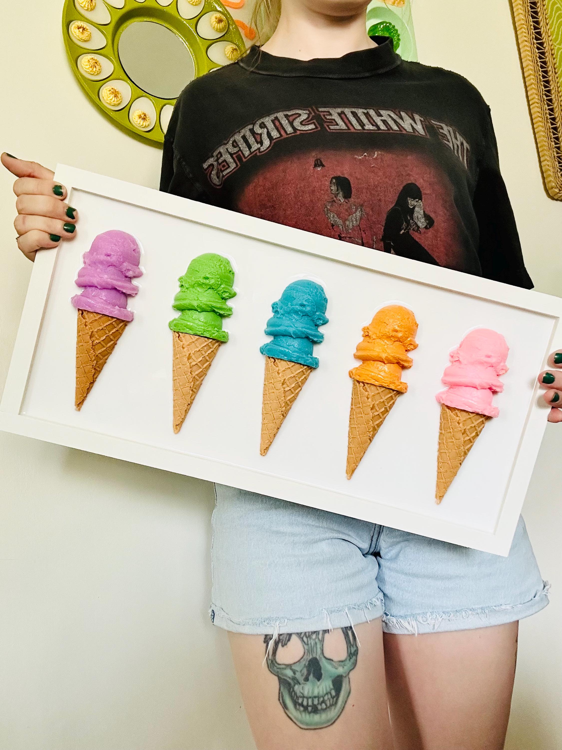 Rainbow Ice Cream Cone Wall Hanging: Dopamine Pop Art Resin