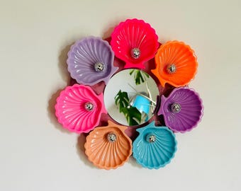 Disco Pearl and Seashell Wall Mirror/Dopamine Décor/Funky Mirror/Pop Art/Maximalist Décor/Beach Decor/Unique Gift/ Disco Ball/ Disco Art