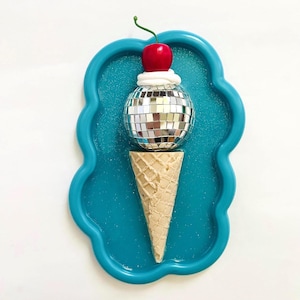Disco Ball Ice Cream Wall Hanging/ Dopamine Decor/ Maximalist Decor/ Fake Food/ Food Decor/ Pop Art/ Funky Decor/Kitchen Decor