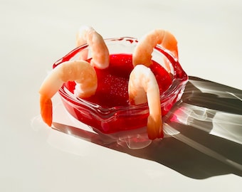 Shrimp Cocktail Ashtray/Funky/Quirky/Dopamine Decor/Pop Art/Kitschy/Kitsch/Funny/Weird/Food Decor/Fake Food