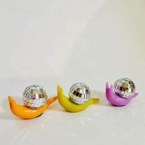Conjunto de 3 ímãs de caracol discoteca/Arte divertida/Excêntrica/Decoração para dopamina/Arte pop/Decoração kitsch/Kitsch/Decoração engraçada/Bola de discoteca/Decoração discoteca/Decoração maximalista