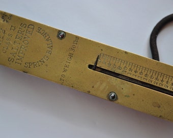 Vintage brass spring weighing scales - gift for kitchen - Salters spring balance hook