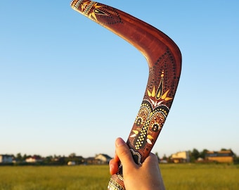 Boomerang "Indigenous 2". Lawn Games. Handcrafted & flight-tested returning wooden boomerang. Personalized gift for him