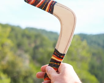 Wooden Returning Boomerang 11.6 Inch - Handcrafted Outdoor Flying Game - Traditional Sport Toy - Wood 5th Anniversary Gift