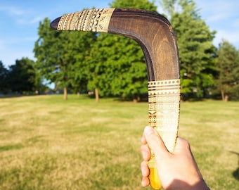 Aztec Ray Wooden Boomerang | Returning Outdoor Sport, 5th Anniversary Gift