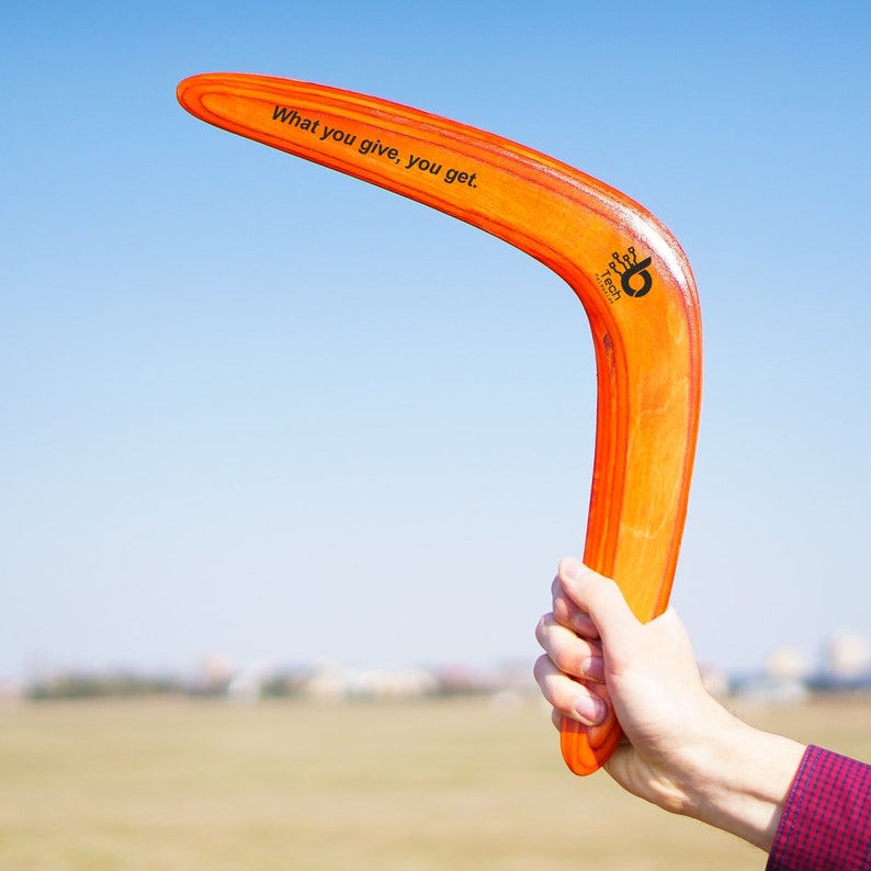 Logo and text are laser engraved on the boomerang