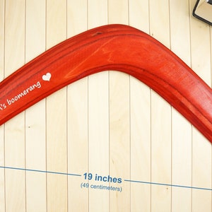 Personalized wooden boomerang with dimensions