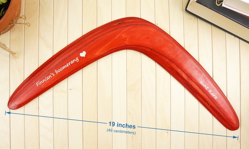 Personalized wooden boomerang with dimensions