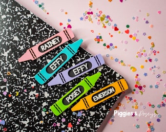 Back to School Personalized Crayon Name Hair Clips | Acrylic | Hair bow | Alligator clip | Hair Accessory