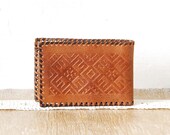 Retro Genuine Embossed Leather Men Wallet, Vintage Brown Tooled Leather Billfold Purse, Vintage Pocketbook, Leather Money Folder