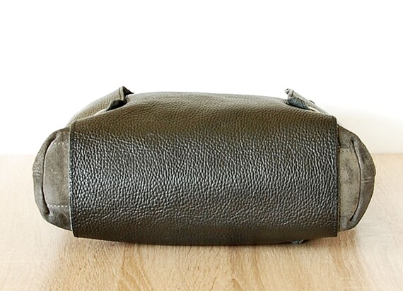 Vintage Large Shoulder Bag, Italian Black Grey Le… - image 5