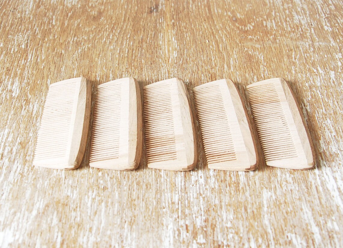 Set of 5 Wooden Hair Combs Beech Wood Hairbrush Rustic Etsy
