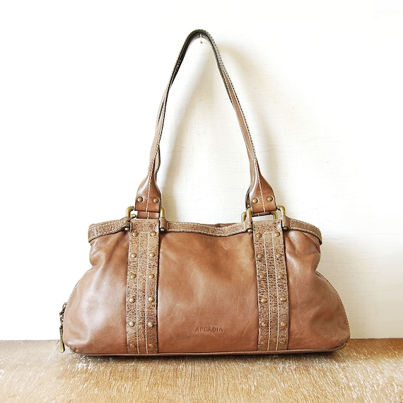 Large Leather Hobo Handbags Purse Shoulder Strap Vintage Bucket Bag Brown  Women