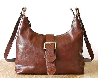 Vintage Brown Leather Bag, M Collection Handbag, Italian Leather Woman Shoulder Purse
