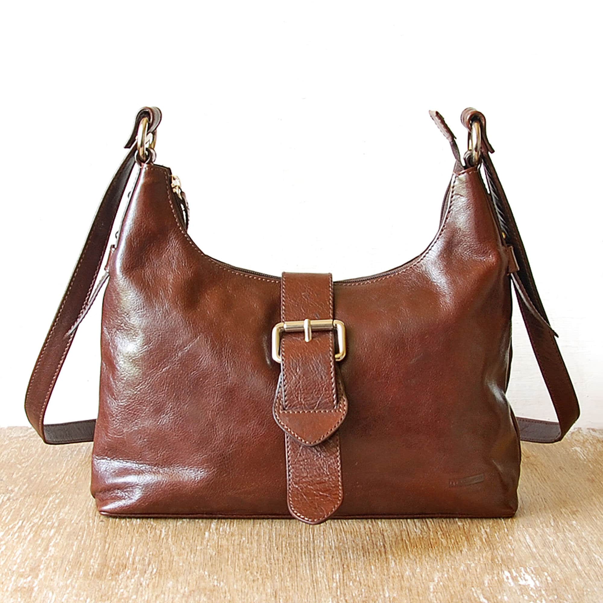 Vintage LIBAIRE Leather Chocolate Brown Shoulder Bag Double Handle Medium  USA