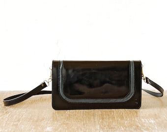 Vintage Leather Small Handbag Patent Black Leather Purse - Etsy