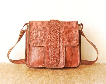 Vintage Light Brown Small Handbag, 80s Women's Shoulder Purse