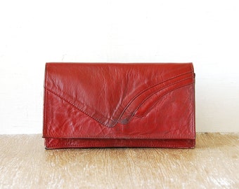 Pochette rétro pour femme, sac à main en cuir rouge vintage, porte-monnaie portefeuille