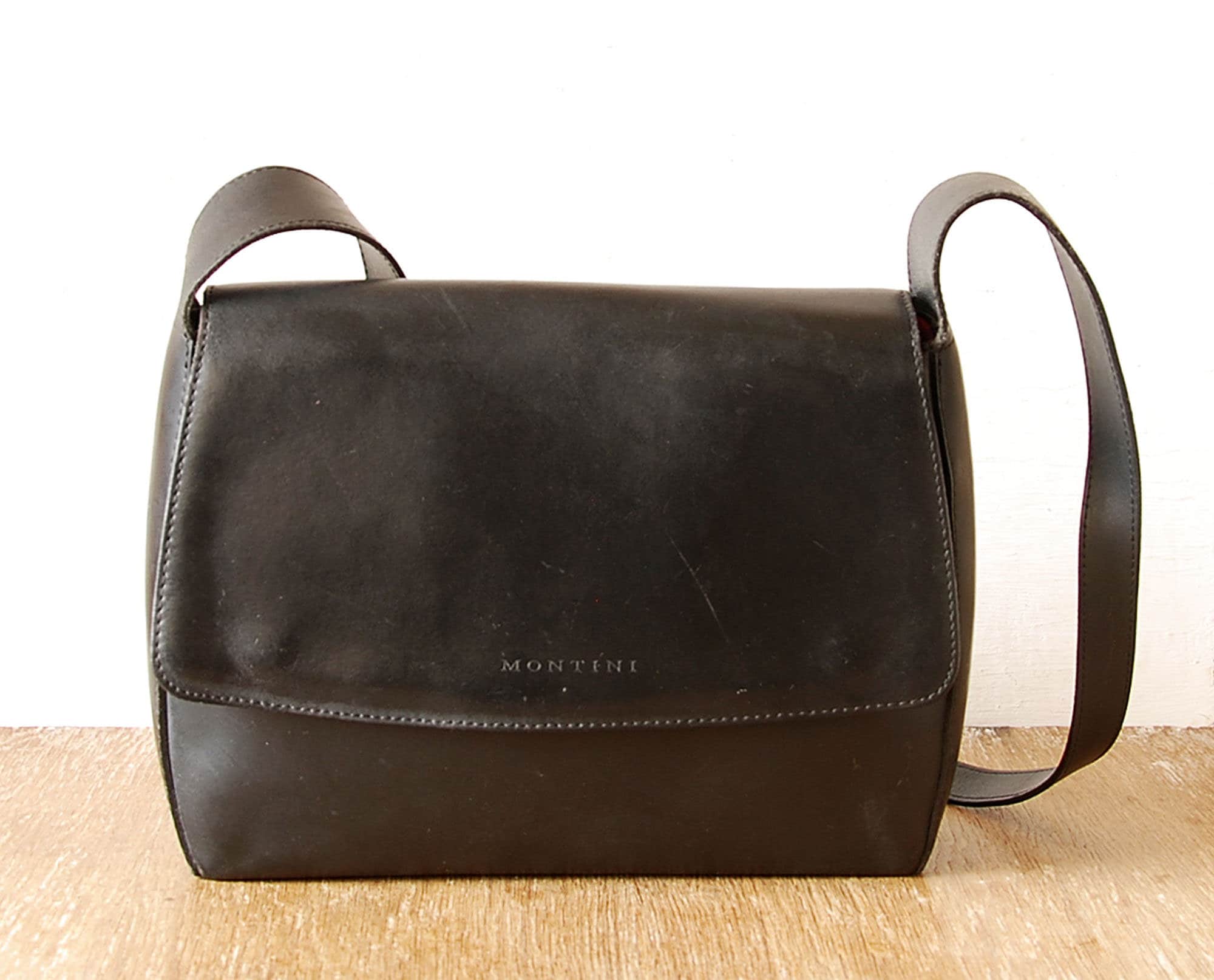Vintage Women Black Genuine Leather Montini Woman Shoulder Bag Retro Black Leather Bag Woman Everyday Handbag Etsy Israel