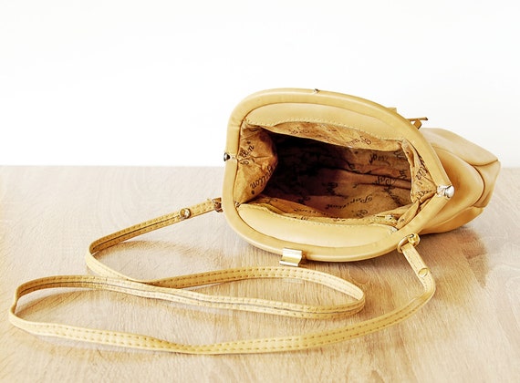 Vintage Papillon Paris Handbag, Mustard Leather Bag, Metal Frame Woman Bag, Shoulder Purse