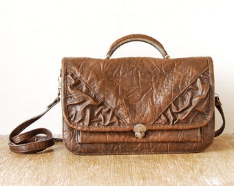 Vintage Synthetic Brown Leather Bag, Women Shoulder Handbag