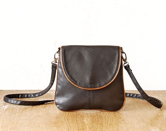 vintage Petit sac à main en cuir synthétique noir, sac crossbody pour femmes