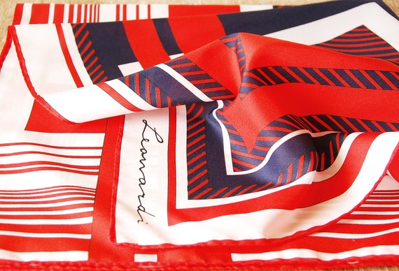 Vintage Red Striped Scarf, Leonardi Scarf, Blue Red S… - Gem