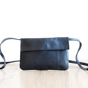 Vintage Dark Blue Leather Women Bag, Extra Small Crossbody Handbag