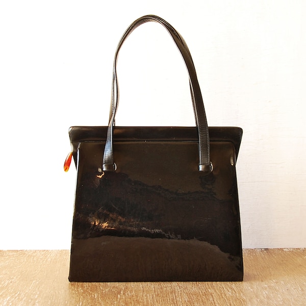 Sac Waldybag noir verni vintage, sac à main pour femme avec poignées