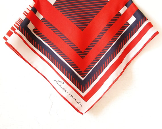 Vintage Red Striped Scarf, Leonardi Scarf, Blue Red S… - Gem