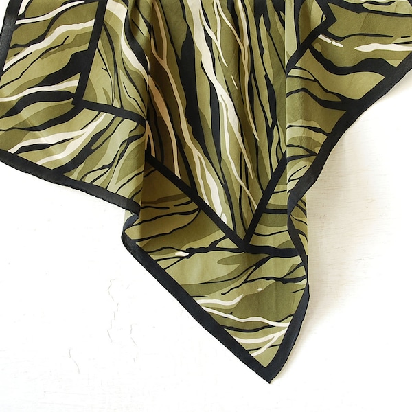 Vintage Silk Passigatti Scarf, Italian Silk Neck Scarf, Green Silk Pocket Square