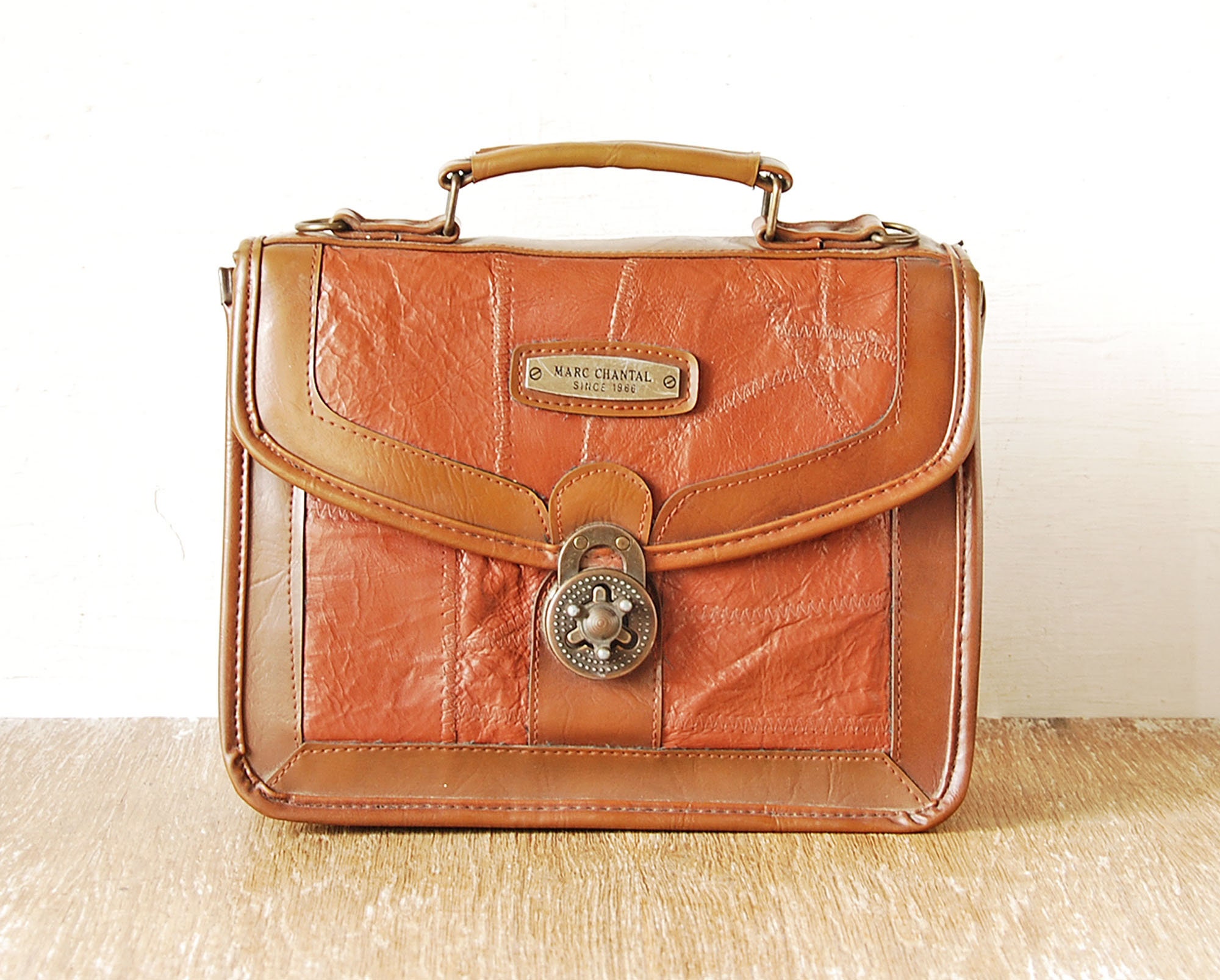 Marc Chantal Vintage Leather Handbag, Woman Retro Purse, Lady