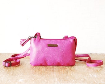 Small Pink Leather Daniel Ray Purse, Women Cross Body Sling Bag