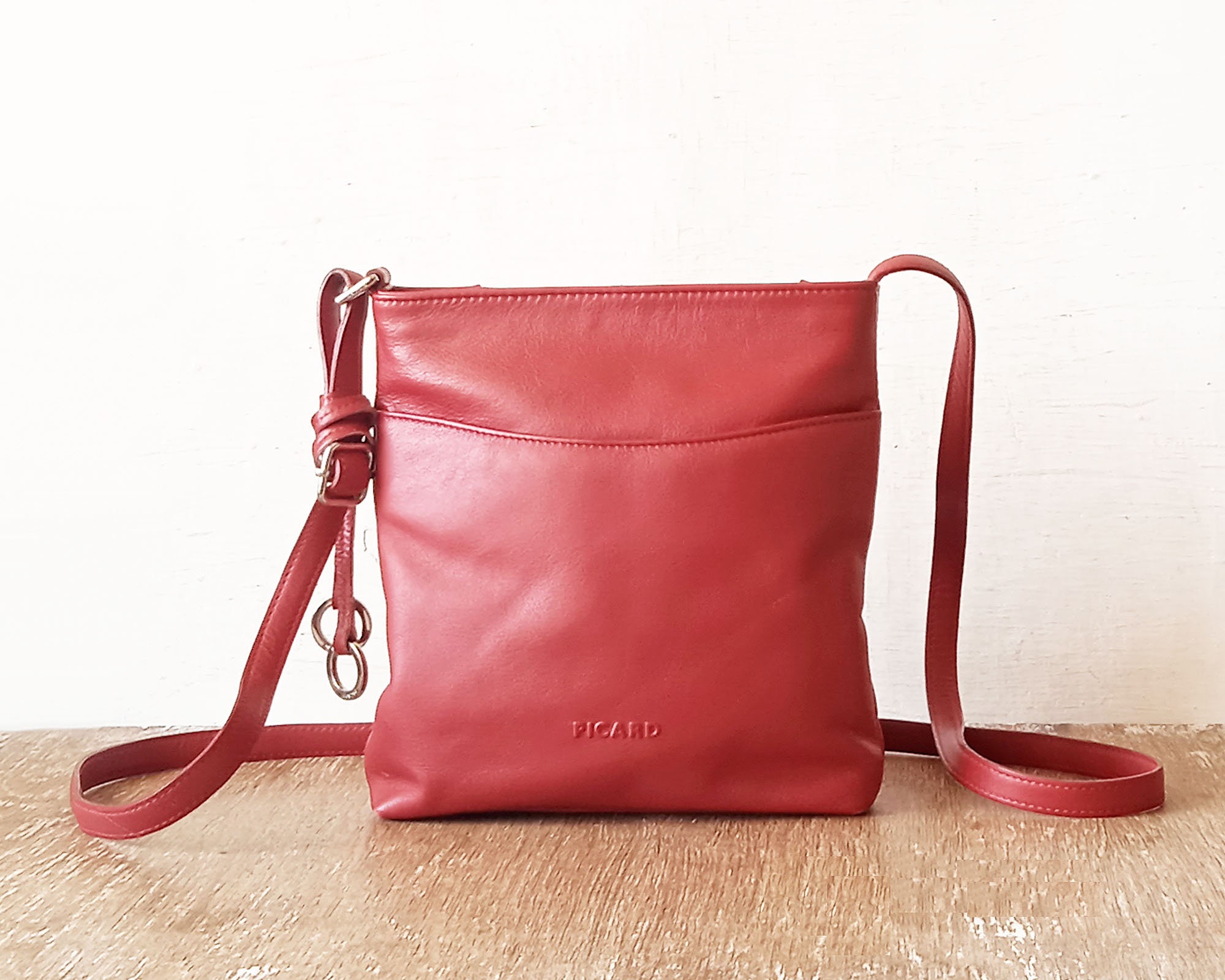 Vintage Red Leather Woman Shoulder Bag Picard Leather Bag 