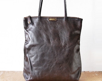 Large Vintage Brown Leather Hidesign Bag, Top Handles Women Tote Handbag