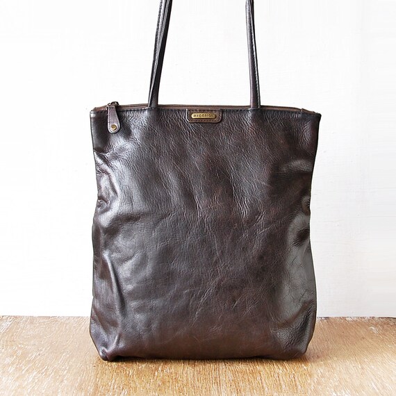 Large Brown Leather Hidesign Bag Vintage Shoulder Bag Top 