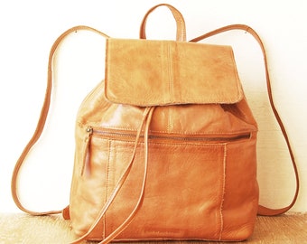 ladies tan leather backpack