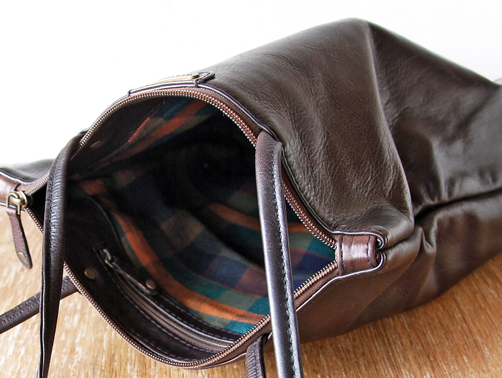 vintage Hidesign leather purse bag hinged buckles strap supple brown d3