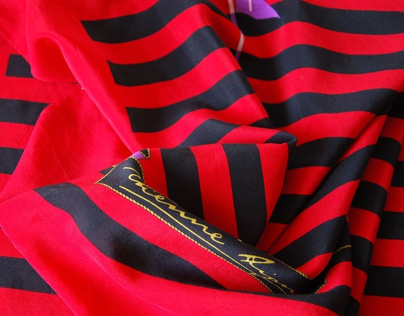 Vintage Etienne Aigner Red Women's Silk Scarf, Bl… - image 6