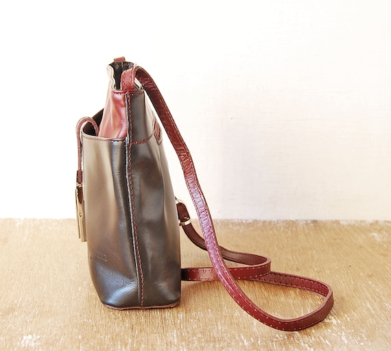 Vintage Vera Pelle Italian Purse, Black Bordeaux … - image 2