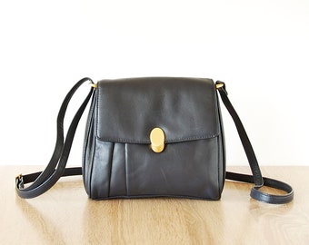 Vintage Dark Blue Leather Women Shoulder Bag, KH Medium Shoulder Handbag