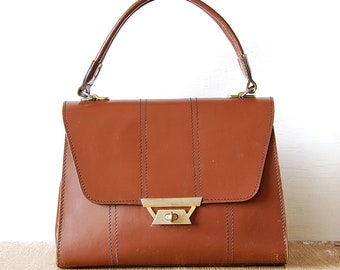 Vintage Brown Leather Women Bag, Top Handle Handbag